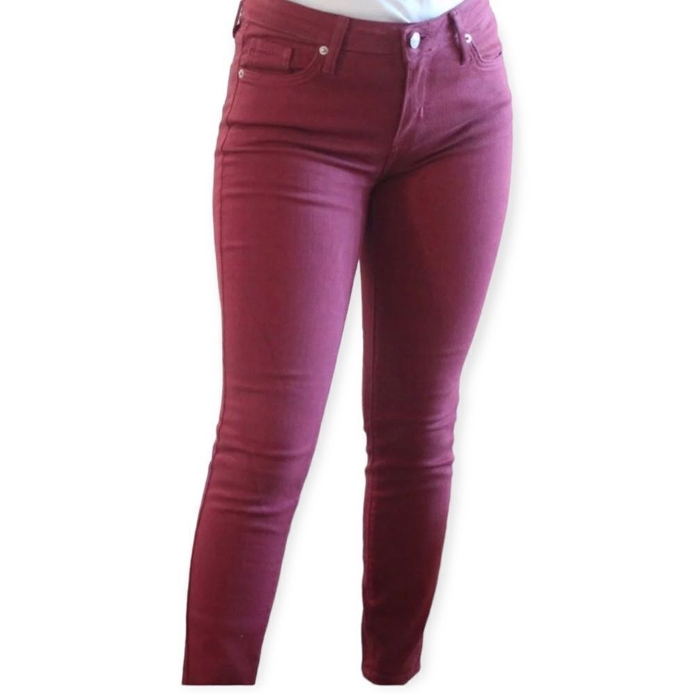 Burgundy Red Mid Rise Denim Skinny Jeans Plus NEW